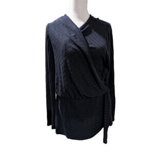 Lane Bryant Faux Wrap Tie Tunic Shirt Blue Lined Ribbed Women's Size XL 14/16